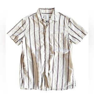 American eagle cream burgundy stripe short sleeve button down